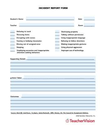 Incident Report Form: Printable Teaching Tool (Pre-K - 12th Grade) - TeacherVision